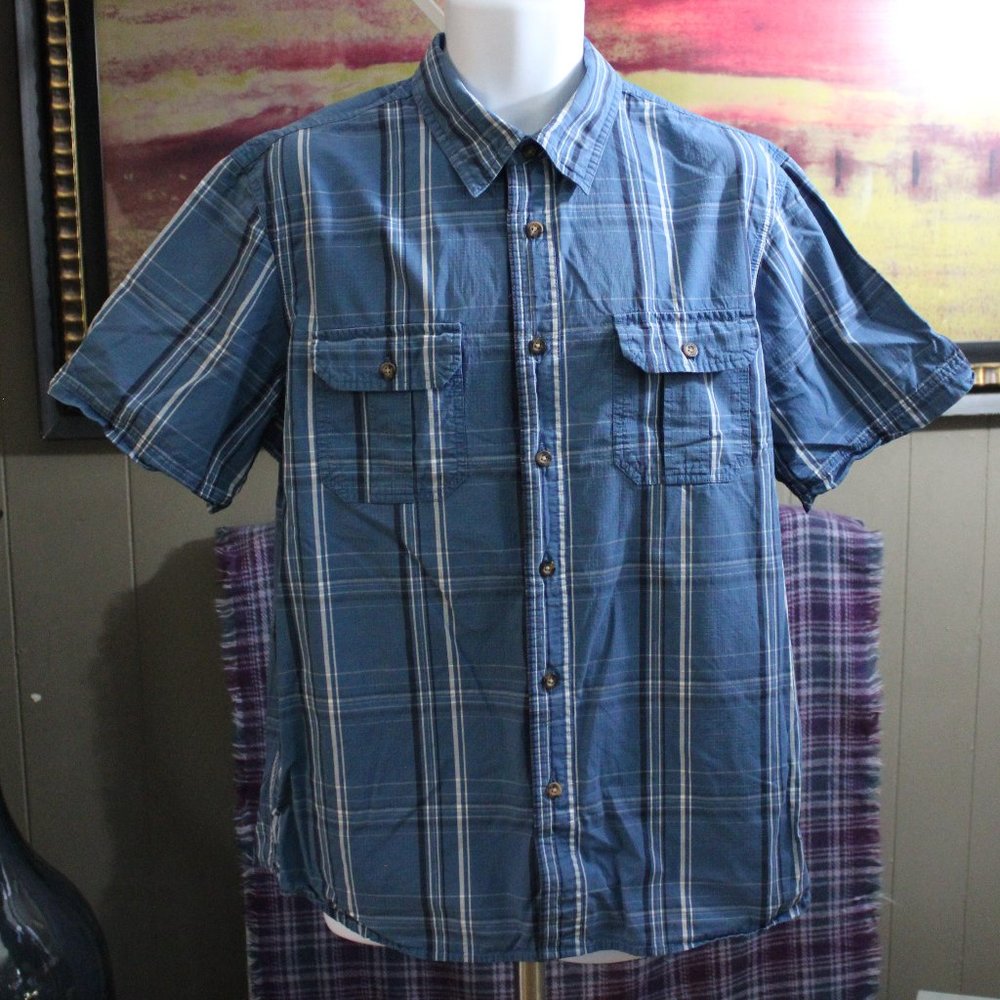 Eddie Bauer 100% Cotton Short Sleeve Button Down Plaid Shirt